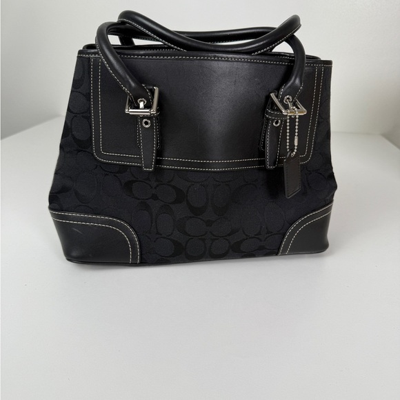 Coach Handbags - Coach Black Signature Canvas & Leather Satchel Tote Bag | Classic Logo